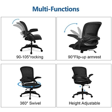 COMHOMA Bürostuhl mit hochklappbaren Armlehnen, Ergonomischer Schreibtischstuhl, Drehstuhl Chefsessel Netz Stuhl Schwarz - 5