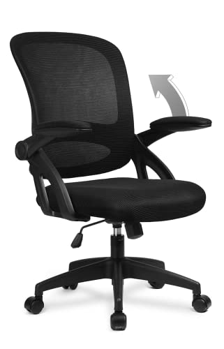 COMHOMA Bürostuhl mit hochklappbaren Armlehnen, Ergonomischer Schreibtischstuhl, Drehstuhl Chefsessel Netz Stuhl Schwarz - 1