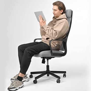 MELOKEA Schreibtischstuhl Bürostuhl Office Stuhl Höhenverstellbarer Chefsessel Kopfstütze und Armlehne, Höhenverstellung und Wippfunktion, Rückenschonend, Bis 150kg, Grau - 2