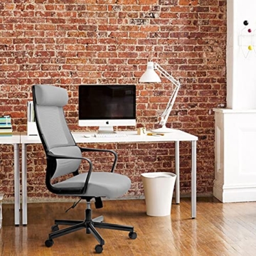 MELOKEA Schreibtischstuhl Bürostuhl Office Stuhl Höhenverstellbarer Chefsessel Kopfstütze und Armlehne, Höhenverstellung und Wippfunktion, Rückenschonend, Bis 150kg, Grau - 8