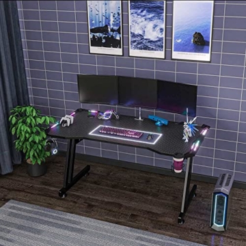 RGB Gaming Schreibtisch 140cm mit Fernbedienung mit LED-Beleuchtung Belastbar Arbeitstisch Gaming-Tisch Gaming-PC Computertisch Mit Getränkehalter und Kopfhörerhaken - 4