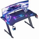 RGB Gaming Schreibtisch mit Fernbedienung mit LED-Beleuchtung Belastbar 150 kg Arbeitstisch Gaming-Tisch Gaming-PC Computertisch Pro Carbon beschichtet mit Getränkehalter & Kopfhörerhaken 120 x 60 cm - 1