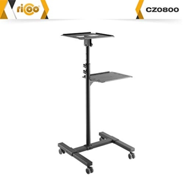 RICOO Beamer-Ständer mit Rollen Projektor-Ständer Rollbar Neigbar (CZ0800) Roll-Wagen Stand-Fuß mit 10-Kg je Ablage-Boden Laptop-Tisch mit Regal Notebook-Ständer - 2