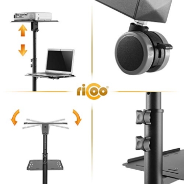 RICOO Beamer-Ständer mit Rollen Projektor-Ständer Rollbar Neigbar (CZ0800) Roll-Wagen Stand-Fuß mit 10-Kg je Ablage-Boden Laptop-Tisch mit Regal Notebook-Ständer - 3