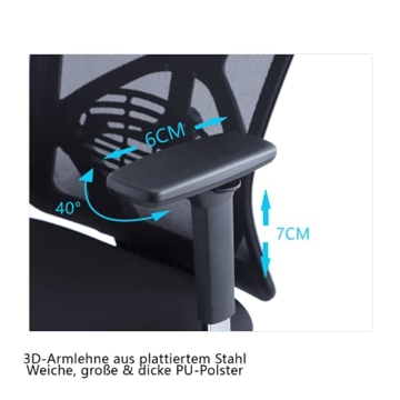 Ticova Bürostuhl Ergonomisch Schreibtischstuhl, Hoher Rücken Ergonomischer Stuhl mit Verstellbarer Lendenwirbelstütze, Kopfstütze & 3D Metallarmlehne, 130°Schaukeln Computerstuhl Bis 150kg Belastbar - 4