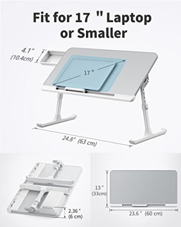 Tisch Bett, SAIJI 100% E0 Eco Holzplatte, Laptoptisch Höhe Winkel verstellbar , Rodelfüße leicht bewegen, PVC-Leder Desktop, Laptop Tisch für Lesen Essen Sofa Bett Couch (Grau 60*32cm) - 6
