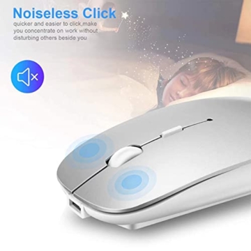 Bluetooth Maus fur Laptop/iPad / iPhone / Mac (iOS 13.3.2 und höher) / PC / Tablet, Wiederaufladbare Leise Mini Maus für Windows / Linux, 3 DPI Einstellbar Bluetooth Silber - 2