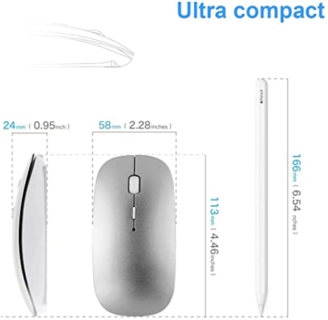 Bluetooth Maus fur Laptop/iPad / iPhone / Mac (iOS 13.3.2 und höher) / PC / Tablet, Wiederaufladbare Leise Mini Maus für Windows / Linux, 3 DPI Einstellbar Bluetooth Silber - 5