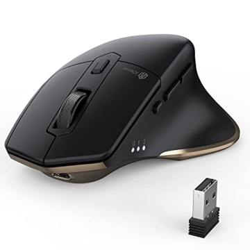 Bluetooth Maus, iClever Rechargeable Ergonomiche Maus Kabellose Mouse, Wiederaufladbarer Akku, Multi-Device, 800 / 1200 / 1600 / 2000 / 2400 DPI,7 Buttons for PC/Laptop/Tablet/MacBook, Schwarz - 1