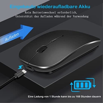 Bluetooth Maus, Wiederaufladbare Leichte Kabellose Maus Kompatibel mit MacBook Pro/Air/Android/iOS Tablet/Laptop/PC/Mac/Computer, Schwarz - 2