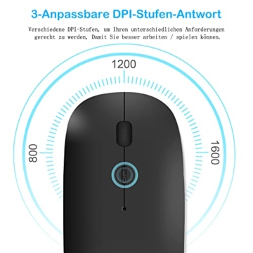 Bluetooth Maus, Wiederaufladbare Leichte Kabellose Maus Kompatibel mit MacBook Pro/Air/Android/iOS Tablet/Laptop/PC/Mac/Computer, Schwarz - 4