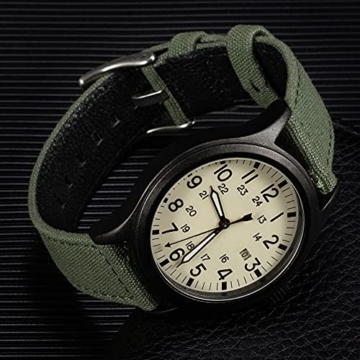 EACHE 20mm Uhrenarmband Nylon Canvas für Herren Canvas Leder Schnellverschluss Uhrenarmband Armeegrün - 5