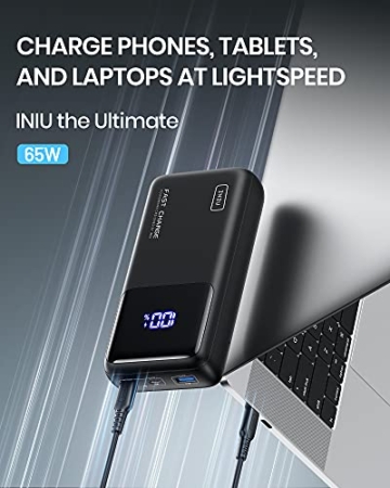 INIU Power Bank, 65 W PD 25000 mAh Powerbank, Ultimatives USB-C-Schnellladen (Laden von Telefon und Laptop) 3 Ausgänge mit Telefonhalter Powerbank für Tablet MacBook Pro Dell iPhone 13 Samsung iPad. - 2