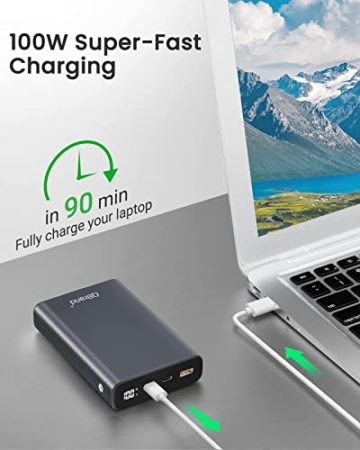 Laptop Powerbank 20000mAh, QBrand PD 100W (Max 130W) Portable Laptop Charger Powerbank Fast Charging with Dual Type-C QC3.0 Externer Akku mit für Laptops, MacBook Pro, iPad,iPhone 12, Samsung,Switch - 2