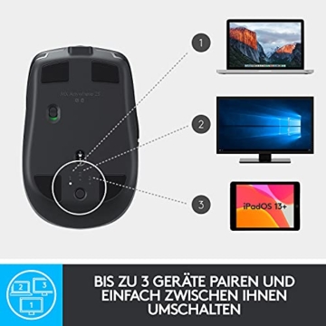 Logitech MX Anywhere 2S Kabellose Maus, Bluetooth und 2.4 GHz Verbindung via Unifying USB-Empfänger, 4000 DPI Sensor, Wiederaufladbarer Akku, Multi-Device, 7 Tasten, PC/Mac/iPadOS - Graphit/Schwarz - 9