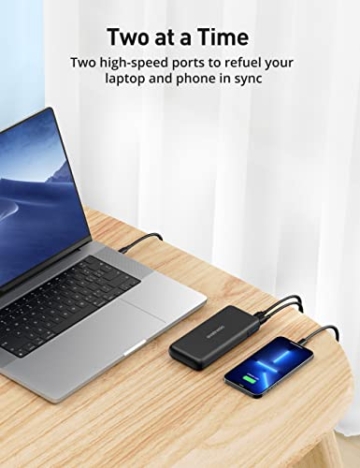 Power Bank USB C evatronic PD Pioneer 20000mAh 60W 2-Port Power Delivery Tragbares Ladegerät ​Quick Charge 3.0 Powerbank mit Type C Kabel für MacBook Pro iP13 Pro Max iPd Pro,Schwarz - 3
