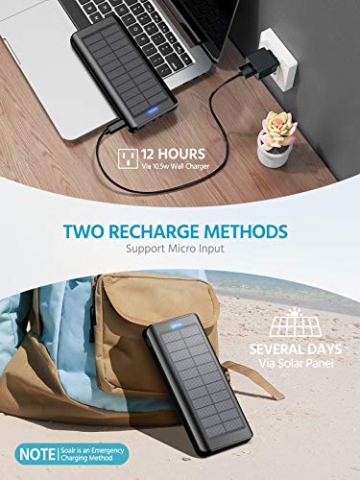 Solar Powerbank 30000mAh Externer Akku: Power Bank Mobiles Outdoor Tragbares Ladegerät mit 2 USB Ports & Taschenlampen Handy Akkupack für Smartphone | Tablets | Mehr - 4