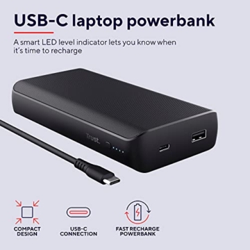Trust Laro Powerbank 65W 20000mAh, Power Bank mit Schnellladefunktion, Power Delivery, Quick Charge 3.0, Mit USB-C Kabel, für Laptop/MacBook/MacBook Pro/MacBook Air Switch - 3