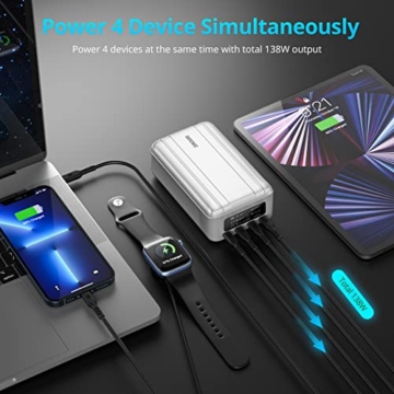 Zendure Power Bank, 100W PD 26800mAh Powerbank für Laptop, iPhone, AirPods Pro, iPad,1 USB-A Adapter, 4 USB-C, OLED-Bildschirm, Schnelles Aufladen - 2