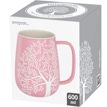 amapodo Kaffeetasse - Kaffeebecher Porzellan - Kaffee Tasse groß 600ml - Geschenke für Frauen - Jumbotasse - XXL Bürotasse Rosa - 6