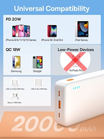 Baseus Powerbank 20000mAh 20W PD QC3.0 Schnellladung Externer Akku USB C Powerbank 2 Ausgänge Kompatibel mit iPhone 12 11 XS Samsung Galaxy Huawei Xiaomi Oppo iPad Tablet - 6