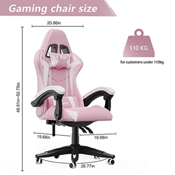 bigzzia Gaming Stuhl aus Kunstleder, Schreibtischstuhl mit Lendenkissen + Kopfstütze Gamer Computer Stuhl Drehstuhl Höhenverstellbar Ergonomisch Bürostuhl, Rosa - 7