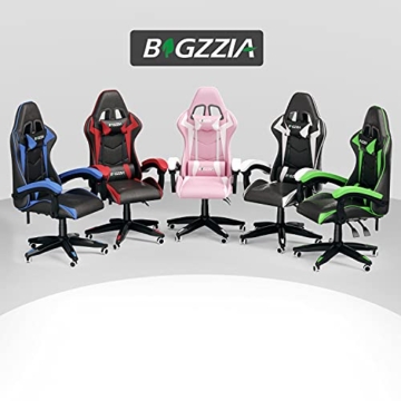 bigzzia Gaming Stuhl aus Kunstleder, Schreibtischstuhl mit Lendenkissen + Kopfstütze Gamer Computer Stuhl Drehstuhl Höhenverstellbar Ergonomisch Bürostuhl, Rosa - 8