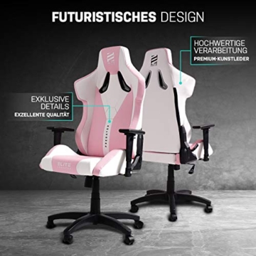 ELITE Gaming Stuhl Predator - Ergonomischer Bürostuhl - Schreibtischstuhl - Chefsessel - Sessel - Racing Gaming-Stuhl - Gamingstuhl - Drehstuhl - Chair - Kunstleder Sportsitz (Pink/Weiß) - 2