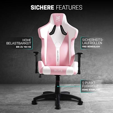 ELITE Gaming Stuhl Predator - Ergonomischer Bürostuhl - Schreibtischstuhl - Chefsessel - Sessel - Racing Gaming-Stuhl - Gamingstuhl - Drehstuhl - Chair - Kunstleder Sportsitz (Pink/Weiß) - 6