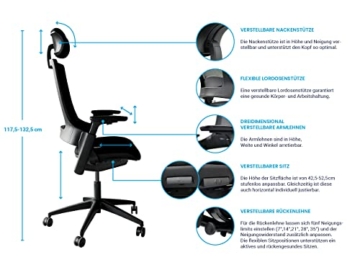 Ergotopia® NextBack | Ergonomischer Bürostuhl gegen Rückenschmerzen | Mit integrierter Lordosenstütze | Zusätzliche Kopfstütze gegen Nackenschmerzen (Schwarz) - 4