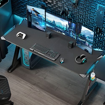 EUREKA ERGONOMIC Gaming Schreibtisch 153 × 60cm Groß Gaming Tisch mit LED Beleuchtung Z60 Gamer PC Tisch Lang Gaming Computertisch mit Mausunterlage, Getränkehalter und Kopfhörerhaken, Schwarz - 3