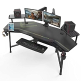 EUREKA ERGONOMIC Gaming Tisch, 182×76 cm Groß Gaming Schreibtisch mit Led ，Computertisch Mit Tastaturablage, Monitorständer, Kopfhöreraufhänger, Getränkehalter, für Home Office und Live-Streaming - 1