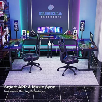 EUREKA ERGONOMIC Gaming Tisch mit RGB 110cm Gaming Schreibtisch Glass Gamer Computertisch mit Music Reactive RGB LED-Beleuchtung via App-Steuerung, Schwarz - 2