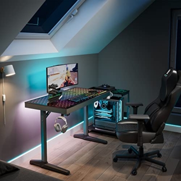 EUREKA ERGONOMIC Gaming Tisch mit RGB 110cm Gaming Schreibtisch Glass Gamer Computertisch mit Music Reactive RGB LED-Beleuchtung via App-Steuerung, Schwarz - 7