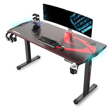 EUREKA ERGONOMIC Höhenverstellbarer Schreibtisch, 166×70 cm Groß Gaming Tisch mit led, Schreibtisch Höhenverstellbar Elektrisch mit 2 Motoren, Stehschreibtisch mit Memory-Steuerung, Schwarz - 1
