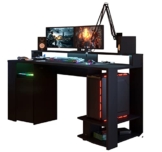 Gaming Tisch Gamer Computertisch Ergonomischer PC Schreibtisch LED-Beleuchtung mit Farbwechsel - 1