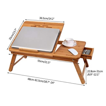 Himimi Bambus Laptoptisch Notebooktisch klappbarer Lapdesk mit Schublade, höhenverstellbar Faltbare Betttisch für Lesen oder Frühstücks, Zeichentisch und Esstisch für Bett 55 x (22.8-31) x 35 cm - 5