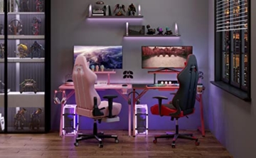 Intimate WM Heart Gaming Tisch 110cm, Ergonomischer Computertisch, Schreibtisch mit Tischplatte aus Kohlefaser, Drehbarer Headsethalter, Griffhalter und Getränkehalter, Rosa - 9