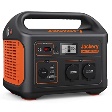 Jackery Explorer 1000, 1002Wh Tragbare Powerstation Mobiler Stromspeicher mit 230V/1000W (Spitze 2000 W) Steckdose, USB und QC, Mobile Stromversorgung für Outdoors, Heimwerken und als Notstromaggregat - 1