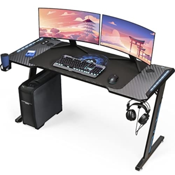 KLIM K140 Gaming Tisch mit LED - 140 x 60 cm Gaming Schreibtisch mit Kabelmanagement und Maus pad - Einfacher Aufbau - Stabiler Schreibtisch aus Metall und Holz - Perfekt für Gaming + Büro - NEU 2022 - 1