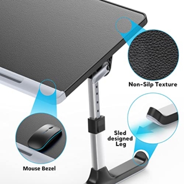 NEARPOW Laptop Bett Tisch PVC Leder Laptop Schreibtisch mit Schublade und Silikonstopfen Verstellbarer Faltbarer Für Essen, Arbeiten, Schreiben, Spielen, Zeichnen (schwarz-grau) - 6
