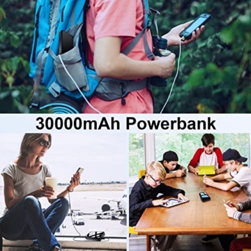 Powerbank 30000mAh Große Kapazität Batterie Schwarz - Bextoo Tragbares Ladegerät ​mit 2 USB Ausgängen und USB C Eingängen, LCD Display Externer Akku für iPhone, Samsung, Huawei Handy - 8
