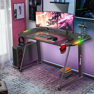 RGB Gaming Tisch mit LED Beleuchtung 140 X 60cm Gaming Schreibtisch Ergonomischer Gaming-PC Computertisch mit Getränkehalter Kopfhörerhalter und Gamepad-Halterung mit USB-Anschluss - 9