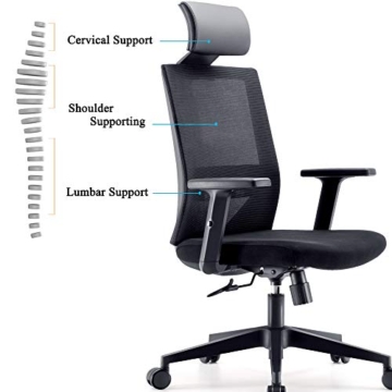 SIHOO Bürostuhl, ergonomischer Schreibtischstuhl, Drehstuhl mit hoher Rückenlehne, Lordosenstütze, verstellbare PU-Kopfstütze, Armlehnen- und Wippenfunktion, Home-Office-Stuhl aus Mesh (schwarz) - 2