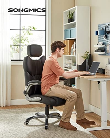 SONGMICS Bürostuhl, ergonomischer Drehstuhl, mit klappbaren Armlehnen, Nylon-Sternfuß, Tragfähigkeit 150 kg, schwarz OBG65BK - 2