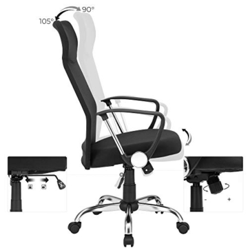 SONGMICS Bürostuhl, ergonomischer Schreibtischstuhl, Drehstuhl, gepolsterter Sitz, Stoffbezug, höhenverstellbar und neigbar, bis 120 kg belastbar, schwarz OBN034B01 - 4