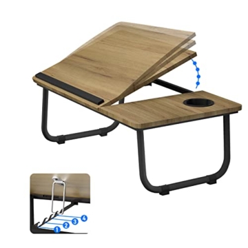 SURFLINE Laptop Tisch für Bett Laptop Tisch Bett Tisch mit Klappbaren Beinen，Becherhalter und Verstellbarer Tischplatte, Für Notebook-Ständer Frühstücksbett Tablett Picknicktisch - 4