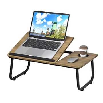 SURFLINE Laptop Tisch für Bett Laptop Tisch Bett Tisch mit Klappbaren Beinen，Becherhalter und Verstellbarer Tischplatte, Für Notebook-Ständer Frühstücksbett Tablett Picknicktisch - 1