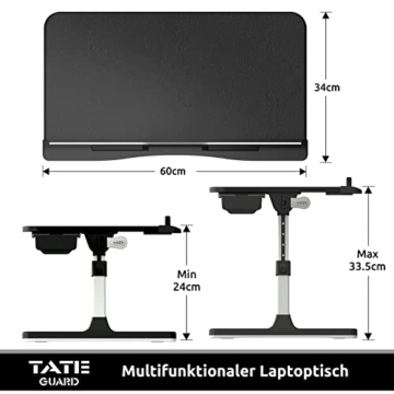 Tate Guard Laptoptisch fürs Bett,einstellbare Höhe,Neigungswinkel,Laptoptisch mit Schublade,klappbare Beine,Rodelfüße,Tischplatte aus PVC-Leder, Kompatibel mit Laptops bis zu 17.3 Zoll schwarz - 2