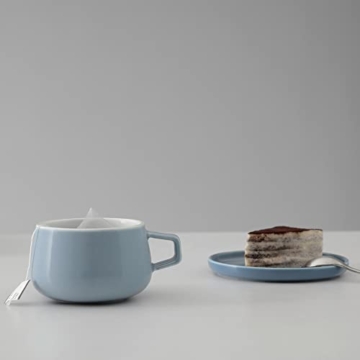 Teetasse oder Kaffee-Tasse mit Untertasse, aus Porzellan, mit Henkel, 0.3 Liter, Hazy Blau - 3